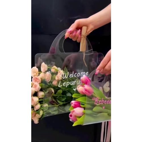 Clear Flower Bags with Handles for Bouquets Florist Shop Packaging Supplies 10 Pcs Valentine's Day 13.7 * 9.8 * 4.7 inches (B)