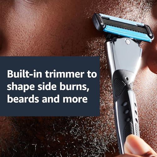 Amazon Basics 5-Blade MotionSphere Men's Razor with Dual Lubrication, Vitamin E, Precision Trimmer, 1 Handle & 16 Cartridges, Black