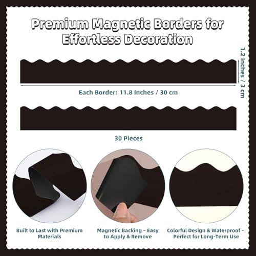 30 Pcs Magnetic Borders for Classroom Whiteboard - Black Magnetic Bulletin Board Border Set - Scalloped Chalkboard Border Strips for Teachers, Parents, DIY Home,School & Office Decoration