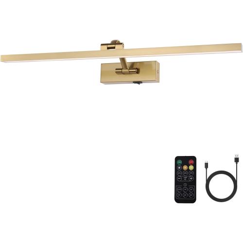 Wireless Picture Lights for Wall Battery Operated, Brass Art Lighting for Paintings Rechargeable Gallery lights with Remote and Timer 3CCT Dimmable Painting Lights for Artwork Portrait 23.6 inch