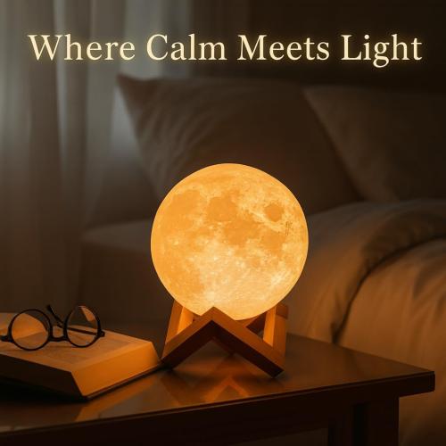 4.7, yellow and white Mydethun Moon Lamp - 3D Printed LED Night Light 4.7' with Wooden Base, White Elephant Gift for Women, Mom, Kids, Christmas Thanksgiving Table Decor Touch-Dimmable & Dual-Color, White & Yellow