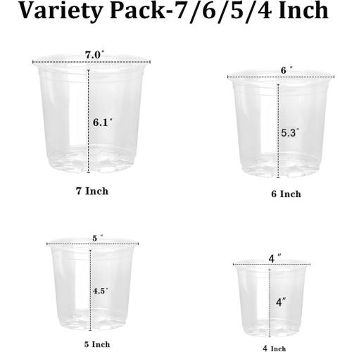 28 Pack 4/5/6/7 Inch Clear Nursery Pots for Plants with Drainage Holes, Clear Plastic Seedling Flower Plant Pot Insert, Seed Starter Pots