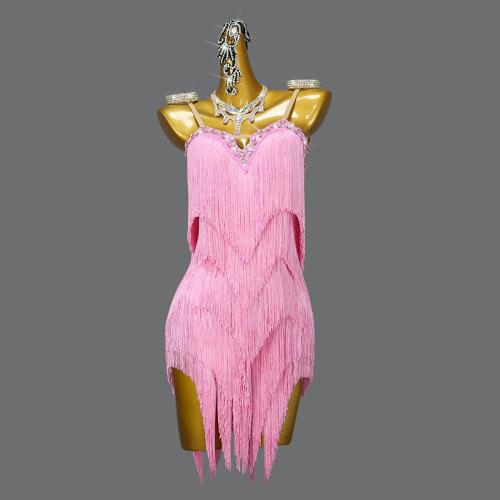 Large V Neck Professional Latin Dance Performance Dresses for Women Deco Fringe Dance Party Dress Latin Ballroom Dress