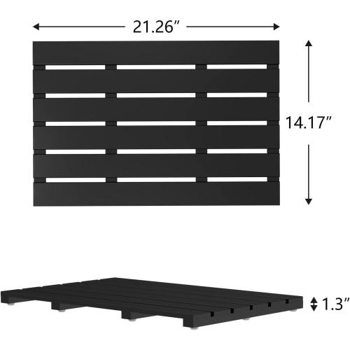 Domax Wooden Bamboo Bath Shower Mat- Non-Slip Waterproof Large Bathroom Floor Mat for Indoor Outdoor (Black, 21.26 x 14.17 x 1.3 Inches)