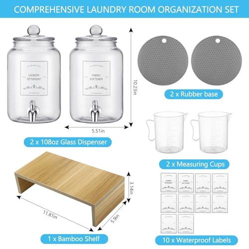 2-Pack Glass Laundry Detergent Dispenser with Stand, 106oz Leak-Proof Glass Fabric Softener Dispenser- Laundry Soap Dispenser-Reusable Container for Kitchen & Bathroom Storage
