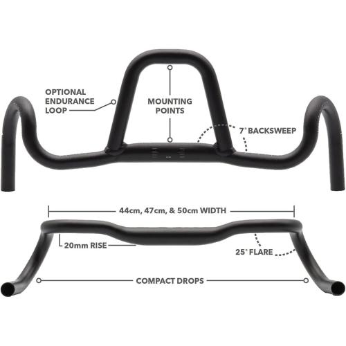 REDSHIFT Kitchen Sink Handlebar with Loop for Road, Gravel, Touring, and Commuter Bikes, Aluminum Drop Bar, 31.8mm Clamp, with 20mm of Rise, 53 cm Width