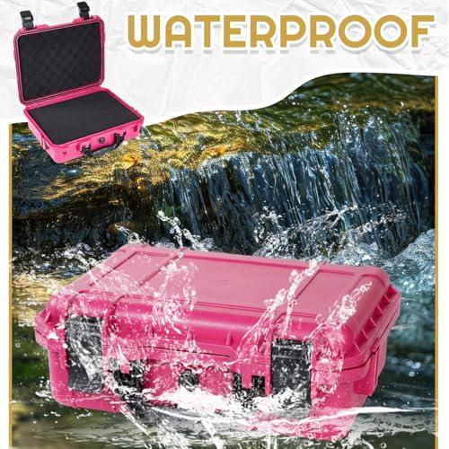 Relaxweex 11.3 x 12.4 x 6.5 Inch Hard Case, Grid Shell, Rose Red | Waterproof Portable Protective Case with Knife, DIY Customizable Foam Insert, Camera Drones Equipment Tools Test Instruments