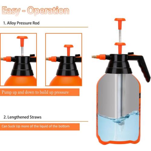 2 Pack Pump sprayers in Lawn and Garden, 2L Handheld Garden Pump Sprayer 0.5 Gallon Water Mist Spray Bottle for Plants, Weed Sprayer with Adjustable Brass Nozzle (2L Orange)