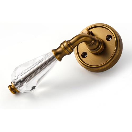 1 set of Antique Brass Glass Door Lever Privacy Crystal Door Levers Door Lever Interior Door Handle for Bedroom and Bathroom,Zinc Alloy