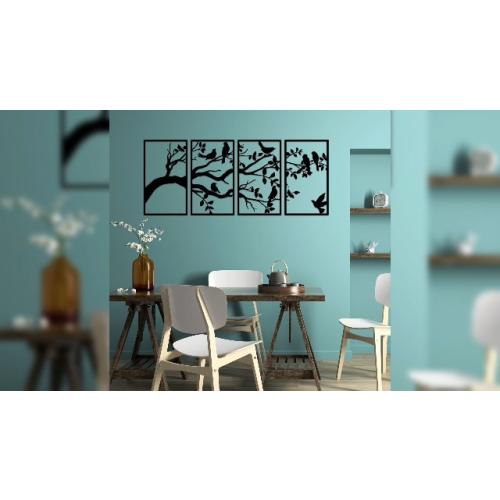 ruelen Wall Decor 4 Pieces Large Metal Birds and Branch Wall Art, Tree of Life Metal Wall Art, Black Leaves with Birds Silhouette Hanging Wall Sculpture For Indoor Home Bedroom Living Room Outdoor