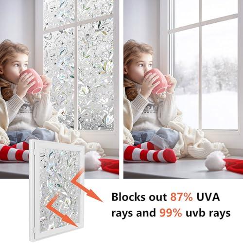 Kromapolis Privacy Window Film, Stained Glass Decorative, 29.5″ x 78.7″ | Rainbow Window Clings, Non-Adhesive Reusable Sticker, UV Sun Blocking Heat Control Covering for Home Office Living Room
