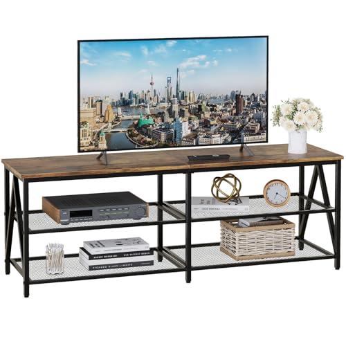 TV Stand for TV up to 65 Inch, Long 55 TV Cabinet with 3-Tier Storage Shelves,Entertainment Center TV Console Table for Living Room with Industrial TV Metal Frame, Rustic Brown - little piece broken, see the pictures