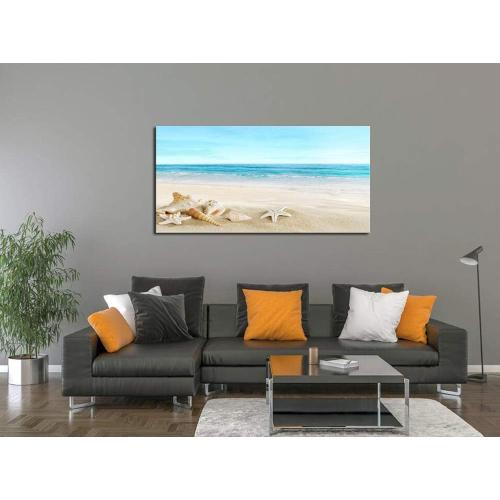 DZL Art S73975 Beach Picture Decor Ocean Painting Canvas Wall Art Prints of Starfish and Seashell on Sandy Seaside Ready to Hang for Living Room Bedroom Office Wall Decor Home Decoration