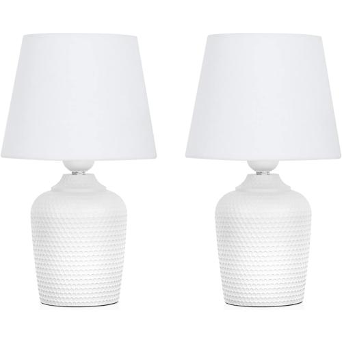 Sucolite Small 11.8 Table Lamps Set of 2, Bedside Nightstand Lamps for Bedroom Kid’s Room, Cute Desk Lamps with Studded Texture Base for Reading Nursery Living Room Office, White