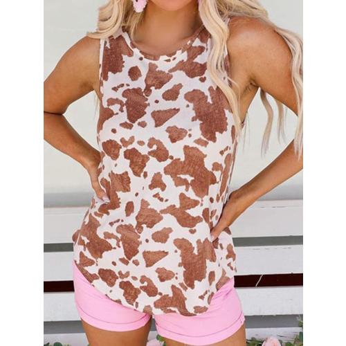 size S- BAIMORE Women's Cow Print Racerback Summer Crew Neck Sleeveless Plus Back Ribbed Basic Tank Top