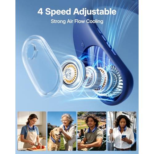 SHEWIND Portable Neck Fan - Hands Free Personal Fan, Rechargeable Bladeless Fan with 5000mAh-Battery, Digital Display, 4 Speeds, Birthday Gifts for Men, Women, Mom, and Dad - Blue