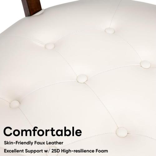 LEEMTORIG Large Dining Chairs with Casters and Arms, Rolling Dining Chairs with Wheels, Accent Game Poker Chairs, Wood Boss Caption's Chairs, 26“Dx25.2 Wx31.5“H, Cherry Legs & Ivory PU, SY-1533-WT