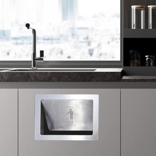 Silver 7*9 1Piece 304 Stainless Steel Rectanglar 7×9 Side Mount Trash Chute with Hinged Inward Flip Panel Lid for Kitchen Bath Commerical Cabinet