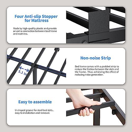 14 inch Full Size Bed Frame with Headboard Hole and Round Corner Legs Mattress Retainers 3500LBS Heavy Duty Steel Slats No Box Spring Needed Platform Noise-Free Underneath Storage