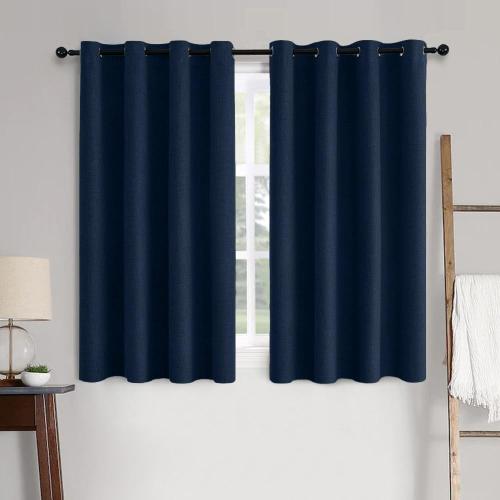 MIULEE 100% Blackout Linen Curtains for Bedroom 52x63 Inches Midnight Blue | Room Darkening, Light Blocking, Thermal Insulated, Grommet Top, Linen Textured, Window Curtains for Living Room, 2 Panels