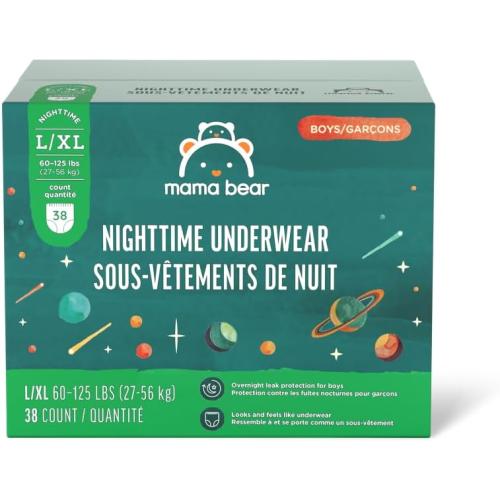 Amazon Brand - Mama Bear Boy's Nighttime Bedwetting Underwear for Overnight Protection, Hypoallergenic, Size L/XL (60-125 lbs), 38 Count, White
