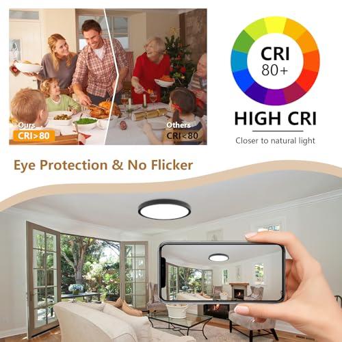 20 Inch Large LED Flush Mount Ceiling Light, 40W,4350LM, 3000K/4000K/6000K CCT Selectable, 0.98inch Super Slim Low Profile Round Flat Panel Light for Bedroom,Kitchen,Hallway(Black)