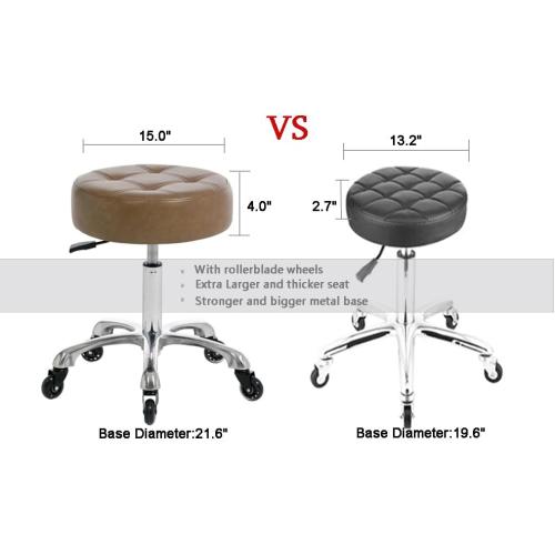 Rolling Salon Stool with Wider Round Seat- Height Adjustable Heavy-Duty Chair with Wheels for Salon Esthetician and Home Office Use, Heather Brown, Ivory