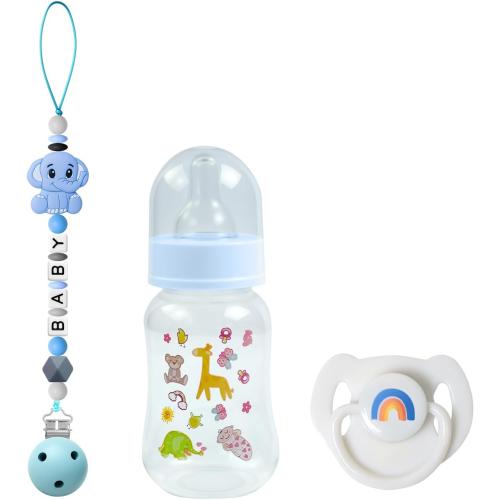 SCOM Reborn Baby Doll Accessories Set - Rainbow Magnetic Pacifiers & Removable Reusable Baby Doll Bottles with Silicone Pacifier Clips for Reborn Dolls Boys for Doll Lover, Blue Style, 3 Pcs