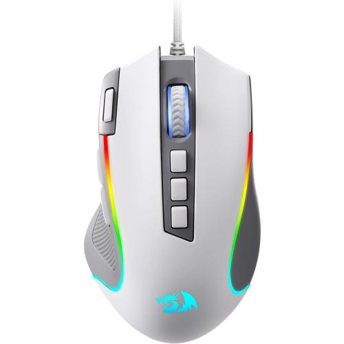 Redragon M612 RGB Gaming Mouse, 8000 DPI Wired Optical Mouse with 9 Programmable Buttons & 5 Backlit Modes, Software Supports DIY Keybinds Rapid Fire Button, Gray&White