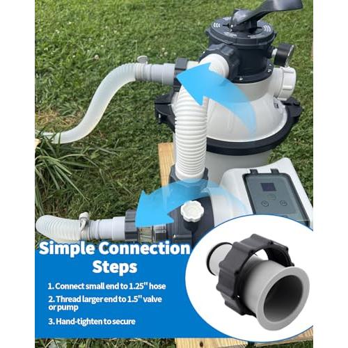 2 Pack Pool Hose Adapter A with Collar for Intex, Converts 1.5 to 1.25 Inch Hoses for Threaded Connection Pumps, Universal Replacement Adapter Set for Above Ground Pools (2, 2 * 4.28)