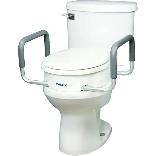 Size 3.5 Compass Raised Toilet Seat with Arms, Elongated Toilets, 3.5 Inch High, Elevated Toilet Riser with Removable Padded Handles, Easy On and Off, Support 250 lbs, White