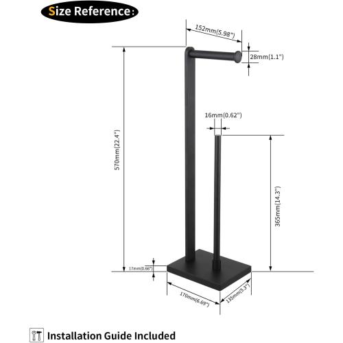 GERZWY SUS 304 Stainless Steel Bathroom Free Standing Toilet Paper Holder Toilet Roll Holder for Bath, Matte Black DZY022-BK