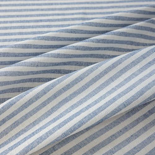Striped Cotton Blend Tablecloth 52 × 70 Ruffled Table Cloth Washable Rectangular Fabric Table Cover Farmhouse Picnic Kitchen Dinning Tabletop Home Decoration, Blue, 4-6 Seats