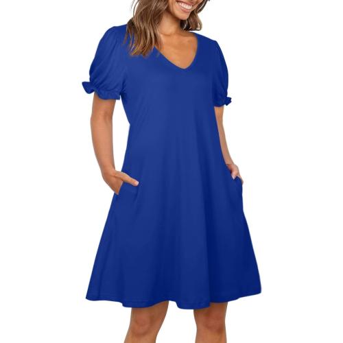 Size 2XL Aloodor Women's Casual Dresses Short Sleeve V-Neck Dress with Pockets
