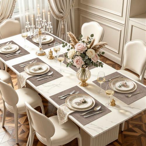 homing Faux Leather Heat Resistant Placemats 4 Packs, Waterproof Wipeable Dining PU Place Mats for Indoor & Outdoor, Easy to Clean, Camel
