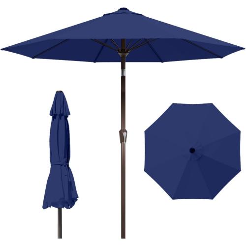 10FT Patio Umbrella Outdoor Market Umbrella with Crank and Tilt, 8 Flexible Fiberglass Ribs, UV-Resistant Waterproof Canopy for Patio, Deck, Garden, Backyard, Navy Blue