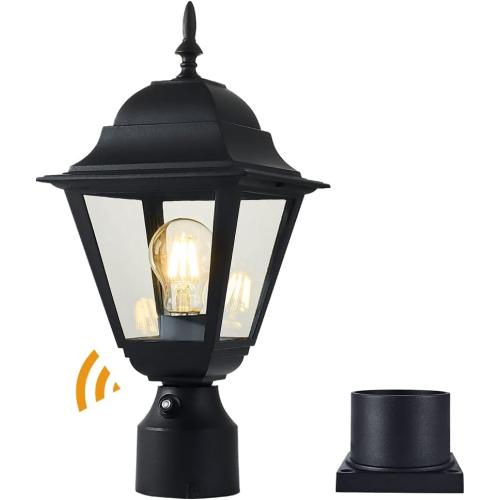 Dusk to Dawn Outdoor Post Light,Waterproof Cast Aluminium Lamp Post Light Fixture,Post Lantern with Pier Mount Base,Matte Black,16.5in,Suitable for Garden,Yard,Driveway,etc
