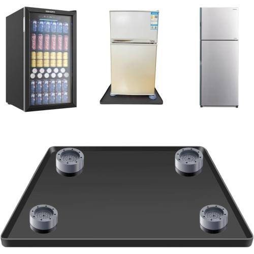 Mini Fridge Silicone Mat with Raised Edges, 20 x 20 x 0.6 Mini Fridge Drip Tray with 4 Base Raisers,Mini Refrigerator Carpets Floor Protector (Small Black)