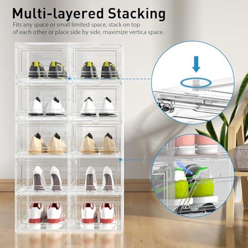 10 Pack Thickened Clear Stackable Shoe Organizer, Clear White