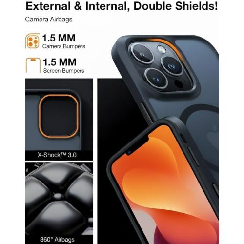 TORRAS Stronger Magnetic & Shockproof for iPhone 13 Pro Case Matte Black | Fit for MagSafe, 12FT Military Grade Drop Tested, Anti-Scratch & Anti-Fingerprint, Slim Protective Translucent Matte Silicone
