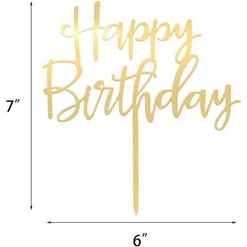 Mirrored Gold Acrylic Happy Birthday Cake Topper