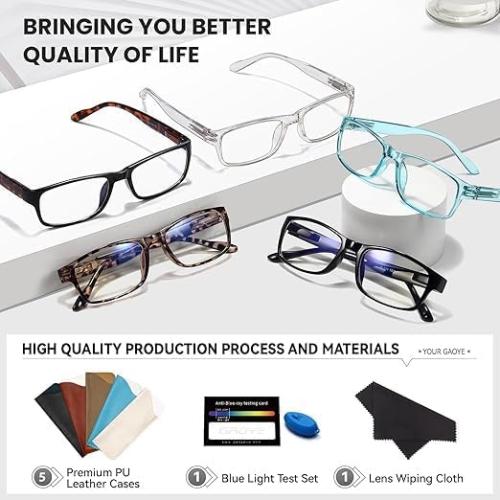 Gaoye Reading Glasses Blue Light Blocking, Spring Hinge Readers for Women Anti Glare Filter Lightweight Eyeglasses (5-Pack Mix Color 2, 2.0)