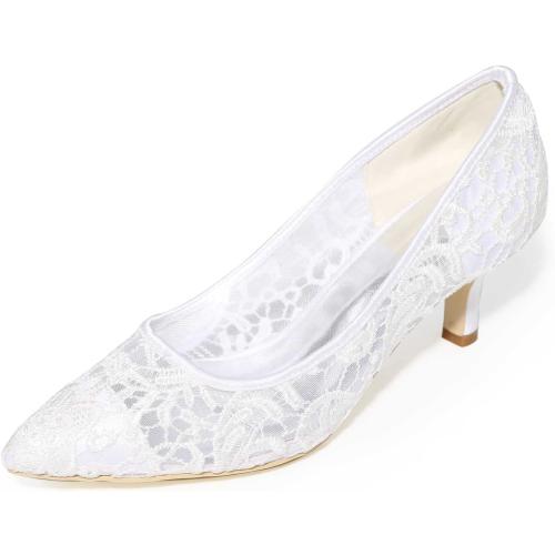 Dance and Sway - Lace Wedding Shoes Closed Toe Low Heels Pointed Toe Bridal Shoes Women - 7