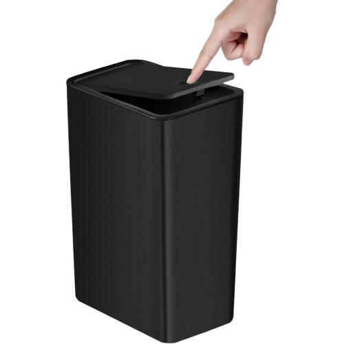 TIPGO Bathroom Trash Can with Lid, 10 Liter/ 2.6 Gallon Slim Garbage Can, Small Trash Bin Waste Basket with Pop-Up Lid for Kitchen, Bedroom, Living Room, Office (Black)