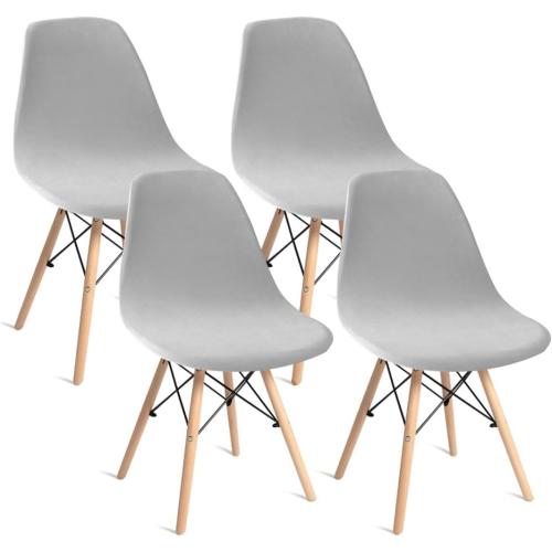 Shell Chair Covers Velvet Mid Century Modern Dining Chair Covers Stertch Dining Room Shell Side Chair Slipcovers Lounge Armless Chairs Covers for Kitchen Dining Room Set of 4 Light Gray