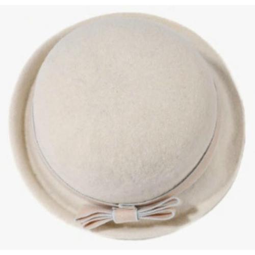 Women Vintage Felt Cloche Hats Winter Fall Solid Fedora Bucket Caps Elegant Bowler Hat Bowknot
