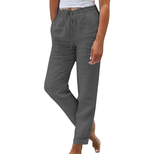 Size 3XL Womens Cotton Linen Pants High Waist Pants Drawstring Loose Trousers Summer Lightweight Lounge with Side Pockets
