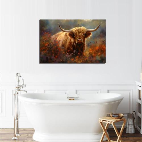 Sense&Sensibility Highland Cow Canvas Wall Art Farmhouse Highland Cow Pictures Wall Decor Rustic Art Modern Western Canvas for Living Room Bedroom Bathroom Kitchen Home Office Decorations 36inx24in