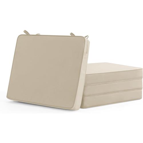 Outdoor Chair Cushions Set of 4: Waterproof & Fade Resistant Seat Cushion for Patio Furniture - 18.5 x 16 x 2 Inch Chair Pads with Ties and Hidden Zipper - Patio Chair Cushion Replacement, Cream 4 pc .