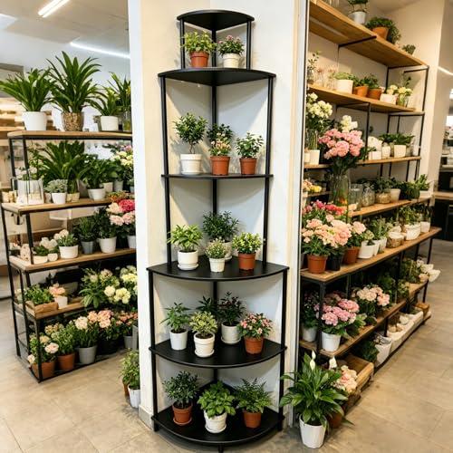 6 Tier Corner Shelf Stand, Corner Bookshelf, Wood Storage Shelving Unit for Small Space, Bathroom, Bedroom, Apartment, Easy to Assemble, Rustic Brown (Black)